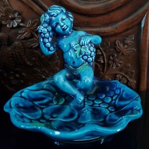 1960s 💙 Mood Indigo Blue 💙 Ceramic💙 Cherub💙 Shell 💙Dish by Inarco
